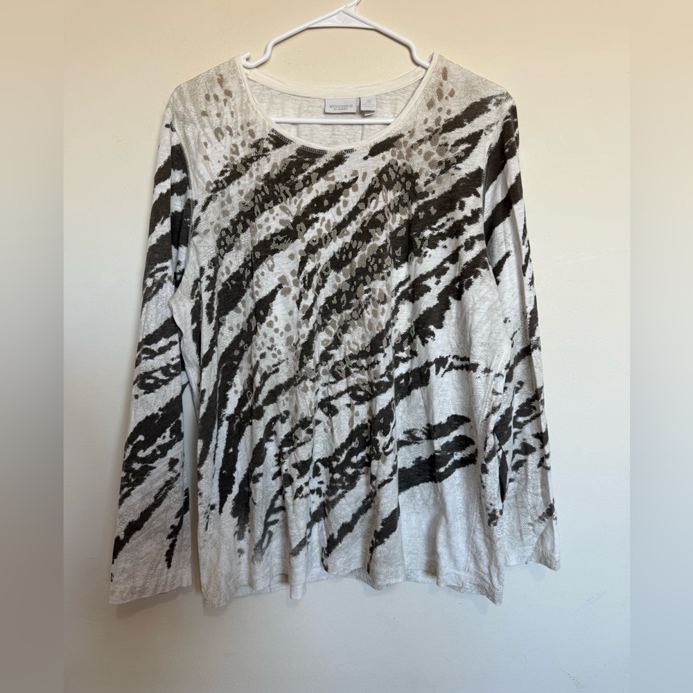 Chico’s Weekends Brown Cream Beaded Animal Print Top Sz 3